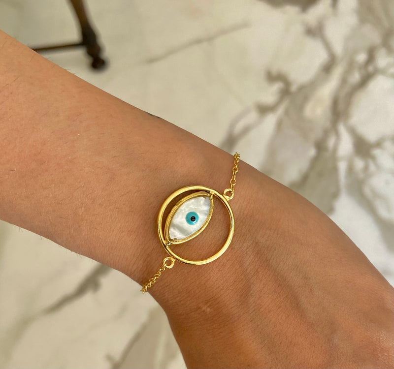 14K Solid Yellow Gold Minimalist Evil Eye Bracelet – LTB JEWELRY
